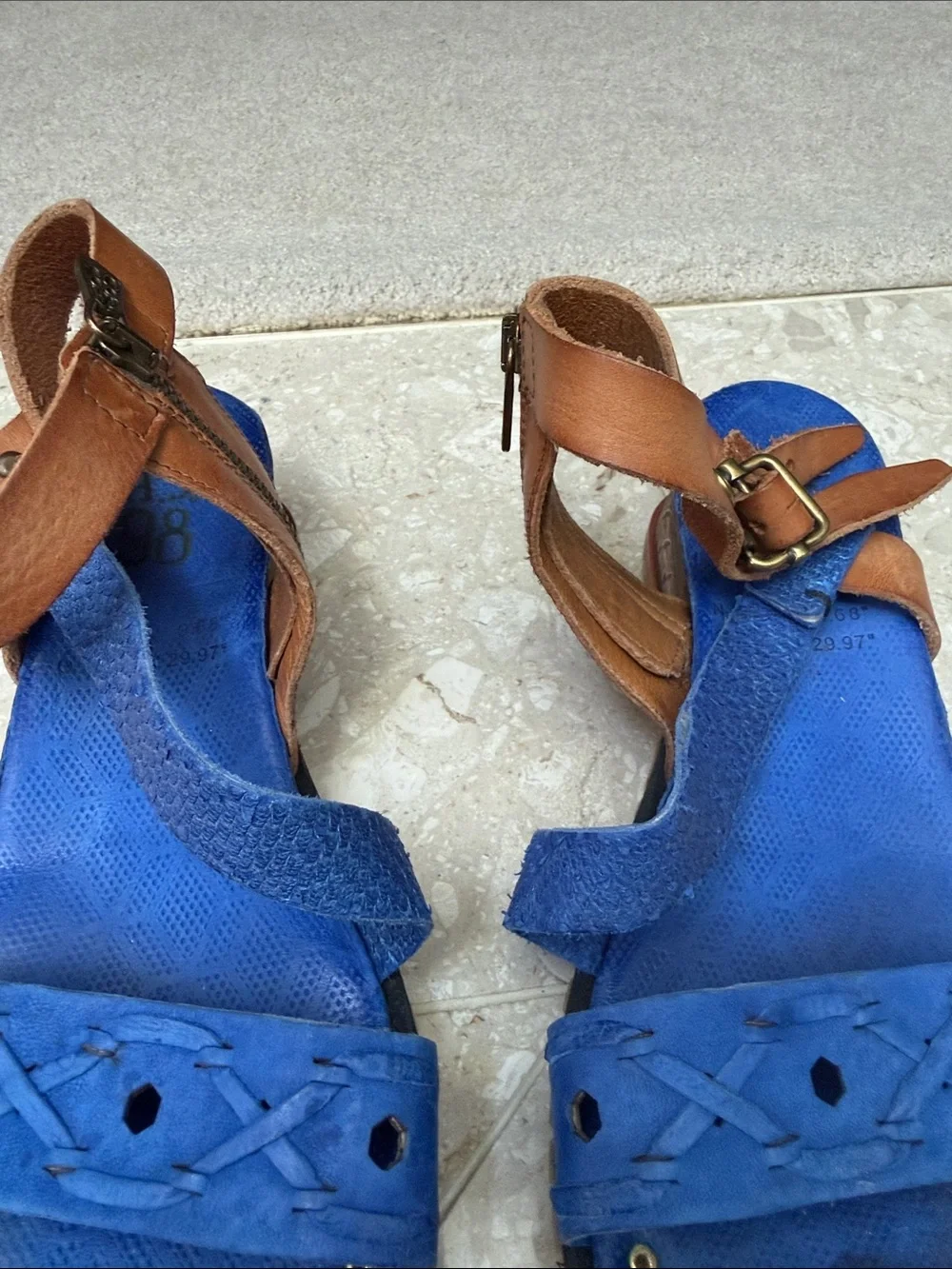 A.S.98 Blue Gladiator Strappy Ankle Buckle Zippered Wedge Sandals Studs Sz 40